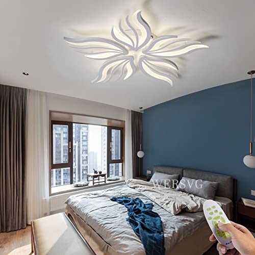 WERSVG Modern LED Deckenlampe Wohnzimmerlampe Kreatives Weiß 5-flammig Deckenleuchte Dimmbar 3500K-6500K Mit Fernbedienung, für Wohnzimmer Schlafzimmer Küche Esszimmer flurlampe 75cm, 50W von WERSVG