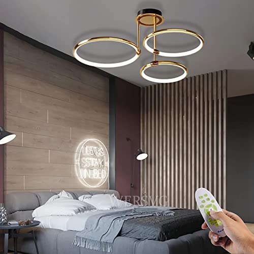 WERSVG Modern LED Deckenleuchte Wohnzimmerlampe Deckenlampe gold 3-Ring Deckenleuchte 60W 4800LM Dimmbar 3500K-6500K Mit Fernbedienung flurlampe decke, für Schlafzimmer Wohnzimmer Küche Esszimmer von WERSVG