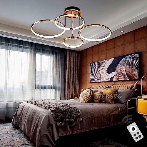 WERSVG Dimmbare gold 4-Lampe Deckenlampe LED Deckenleuchte Modern Wohnzimmerlampe Deckenleuchte 85W 6800LM Flurlampe Decke für Wohnzimmer Schlafzimmer Arbeitszimmer Esszimmer 4-Ring von WERSVG