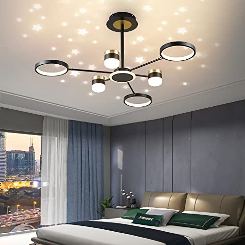 WERSVG Modern Led Deckenleuchte Dimmbar Wohnzimmerlampe 65W Schwarze Deckenlampe mit Fernbedienung Schlafzimmer Kronleuchter für Wohnzimmer Esszimmer Büro Schlafzimmer Decken Lampe 6-Flammige,Ø90cm von WERSVG