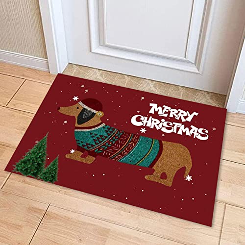 Weihnachts-Dackel-Dekorations-Bodenmatte, Weihnachts-Fußmatte, Dackel-Fußmatte, Rutschfeste, Saugfähige Eingangsmatte, Innen- und Außen-Weihnachtsdekoration für Eingangsbereich, Schlafzimmer,(#2) von WERTSWF