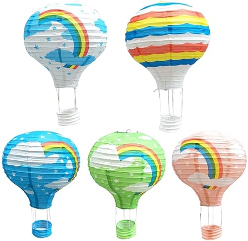 WERTYT 5 STÜCK Bunt Papierlampion Heißluftballon Lampions Deko Ballon Lampenschirm Hängende Falten Papierlaterne Deko Papier Lampions Hochzeit Dekorationen 30cm Zufällige Farbe von WERTYT