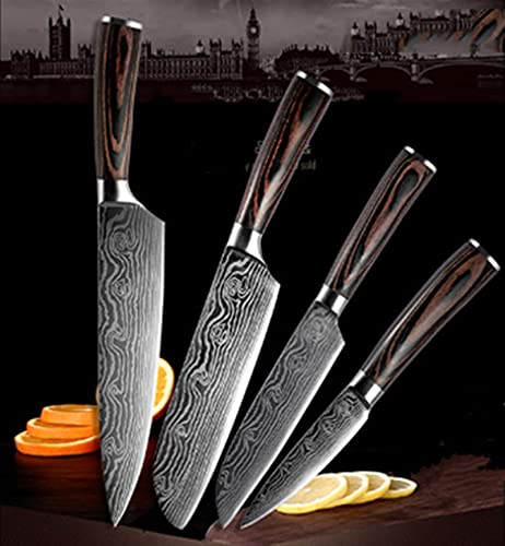 Küchenmesser Set Edelstahlklingen Damaskus Muster Chefmesser Utility Paring Kochwerkzeuge Küche messerset (Color : 4 piece set) von WERWER