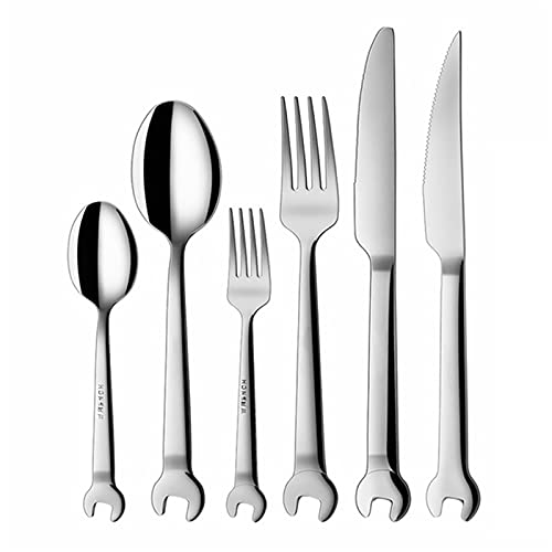 Schraubenschlüsselform Edelstahl Abendessen Messer Tee Gabel Kaffee Löffel Geschirr Set Besteck Utensilien Küchenzubehör (Color : 6PCS) von WERWER