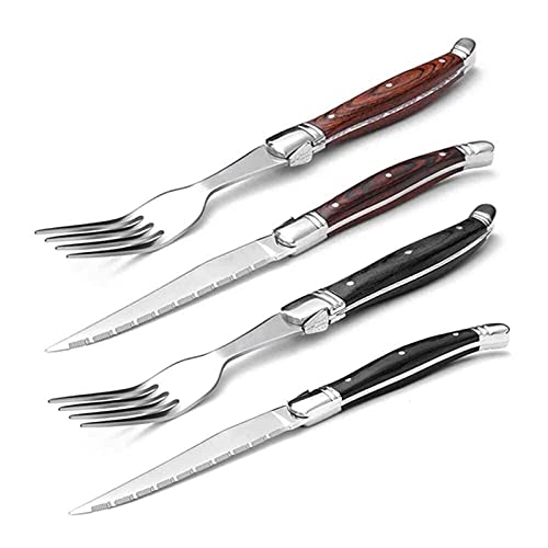 Steak Messer Gabel Set Holzgriff Besteck Sets Edelstahl Besteck Holz Abendessen Messer Gabeln (Color : Red 4 set) von WERWER