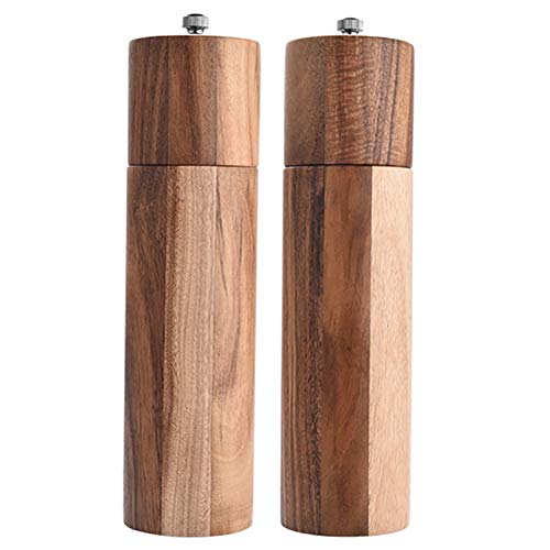 WERWER Hölzerne Salz- und Pfeffer-Mühle Set Akazien-Handbuch Salzpfeffer-Mühlen mit Keramikrotor-Gewürzgewürze Mühle Kitchen BBQ-Tool (Color : B 2PCS) von WERWER
