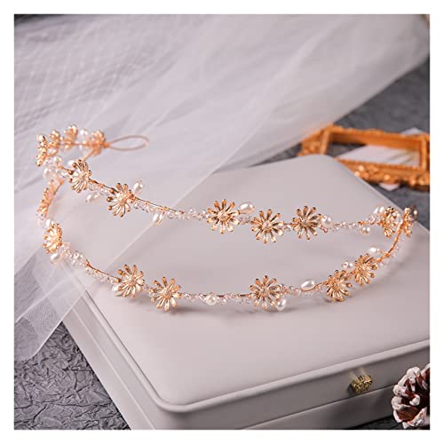 WERWER Perlhaarbänder Frauen Haarschmuck Gold Doppelhaarhoop Strass Stirnbänder Frauen Tiara Hochzeit Kopfbedeckungen for Braut Stirnband (Metal Color : Light Yellow Gold Color) von WERWER