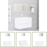 The Living Store 2-tlg. Badmöbel-Set Weiß Holzwerkstoff - Badmöbel Set - Badezimmermöbel - Spiegelschrank - Waschtischschrank - Weißes Badmöbel von WERWING