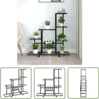 The Living Store Blumenständer auf Rollen 94,5x25x92,5 cm Schwarz Metall - Pflanzenständer - Blumenträger - Metallrost - Balkonmöbel von WERWING
