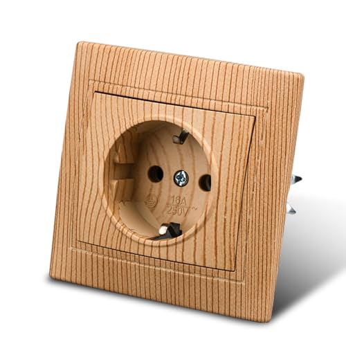 Geerdete Wandsteckdose für Unterputzmontage Elektrische Steckdosen Innenwand 250V AC 16A Unterputz Einsatz und Deckel Unterputz Steckdose Unterputz Holzmaserung Steckdose von WESA