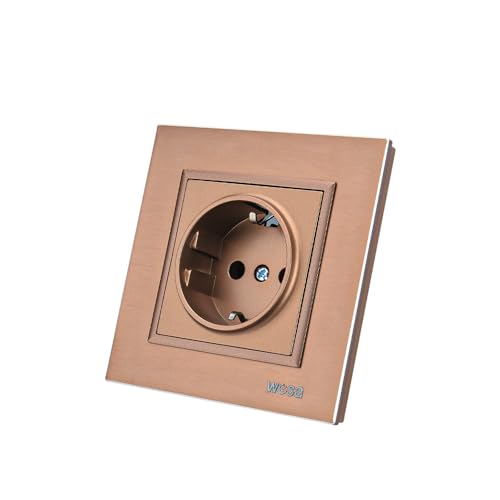 WESA Wandsteckdose, 250 V AC 16 A, Erdungssteckdose, Kupferfarben, Aluminium, gebürstetes Panel, FL-04 von WESA
