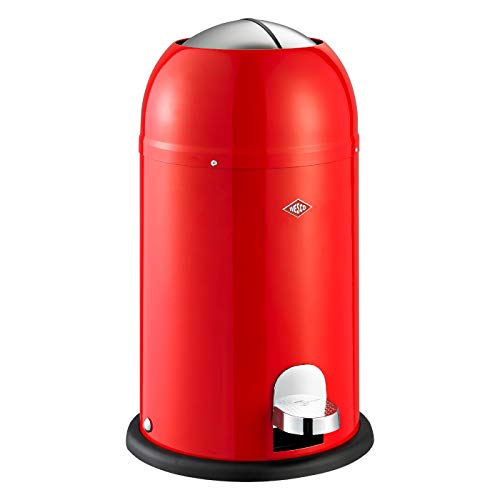 WESCO Kickmaster Junior Abfallsammler aus hochwertigem Stahlblech in der Farbe Rot mit einem Volumen von 12 Litern - einfacher Fußtritt und Kunststoffeinsatz 30 x 30 x 51cm von WESCO