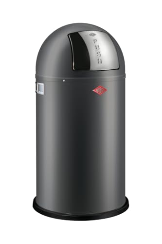 Wesco Pushboy Mülleimer in der Farbe graphit matt, pulverbeschichtetes Stahlblech, 50 Liter Volumen, große Edelstahlklappe, herausnehmbarer Innenbehälter von WESCO
