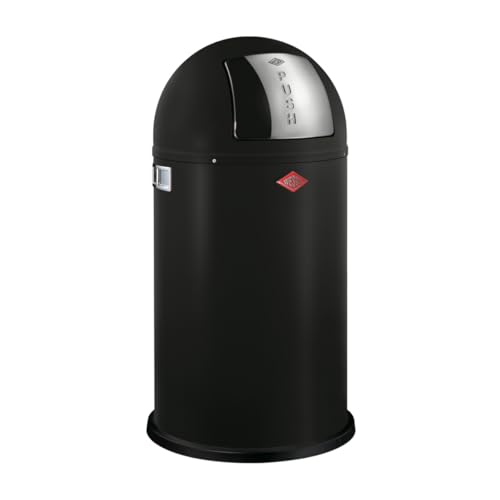 Wesco Pushboy Mülleimer in der Farbe mattschwarz, pulverbeschichtetes Stahlblech, 50 Liter Volumen, große Edelstahlklappe, herausnehmbarer Innenbehälter von WESCO