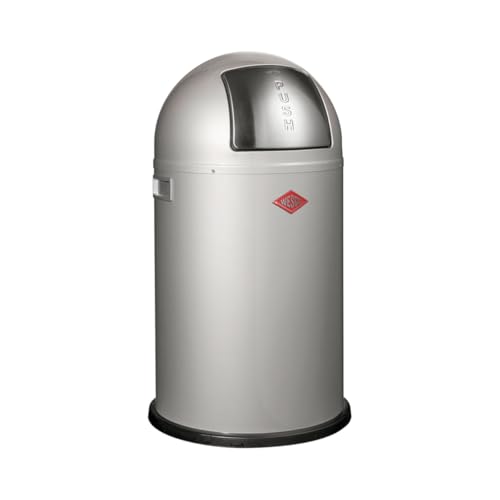 Wesco Pushboy junior Mülleimer in der Farbe silber, pulverbeschichtetes Stahlblech, 22 Liter Volumen, große Edelstahlklappe, herausnehmbarer Innenbehälter von WESCO