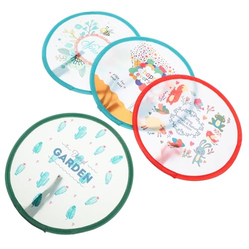 WESIEVYA 4 Stück runder Lüfter Handventilator Faltbarer Lüfter kreisförmig runden Handgebläse Faltbare runde Handheld Runder im traditionellen Stil Haustier (Polyester) von WESIEVYA