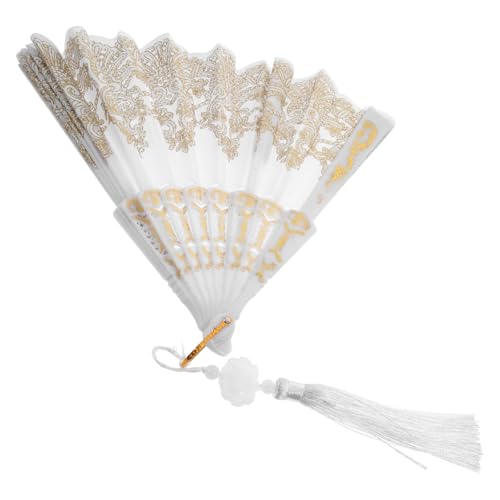 WESIEVYA Vintage Handheld Fächer mit Goldener Quaste Bestickter Faltbarer Handfächer für Hochzeit Tanz und Sommer Tragbarer Modischer Fächer für Damen und Partys von WESIEVYA