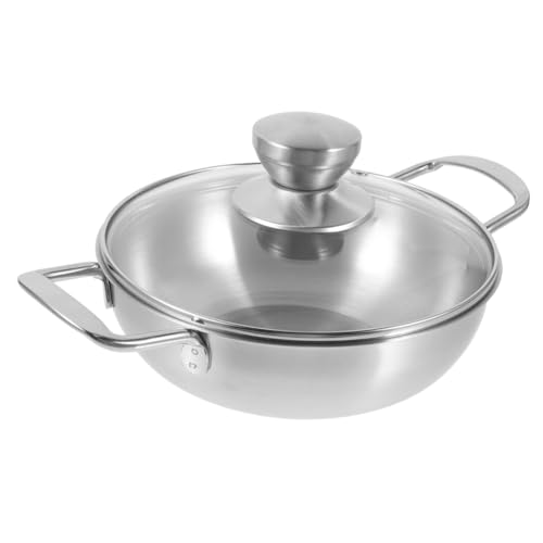WESIEVYA Wok Pfanne Mit Doppelgriffen 20cm Edelstahl Hitzebeständig Rutschfester Griff Für Induktion Elektro Und Gas Küchen Hotpot Haushaltspfanne von WESIEVYA