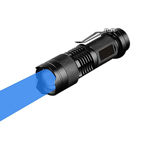 Blaue Taschenlampe, WESLITE LED Taschenlampe Blaues Licht Mini Taschenlampen mit Blauen Licht 3 Modi Zoombar mit Clip Lange Reichweite für die Nachtfischerei Jagd von WESLITE