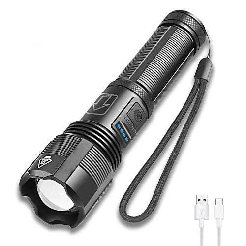 Extrem Hell LED Taschenlampe 6000 Lumens, WESLITE XHP70.2 Taktische Taschenlampe USB Wiederaufladbare Outdoor Taschenlampen IPX4 Wasserdichte 5 Modes Zoombare mit Aufladbare Akku für Camping Wandern von WESLITE