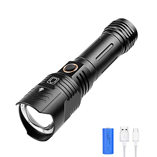 Extrem Hell LED Taschenlampe 8000 Lumen, WESLITE XHP90 Taktische Taschenlampe LED Aufladbar Super Helle USB Wiederaufladbare P90 Taschenlampen Zoomfähig 5 Modi für Camping Wandern(Akku Enthalten) von WESLITE