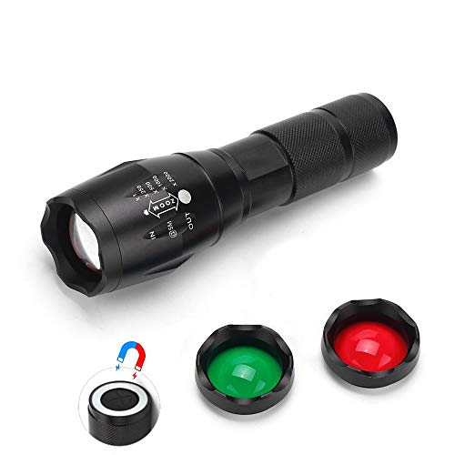 WESLITE Mehrfarbige Taschenlampe mit Rot Grün Weiß Filter, 1000 Lumens Rot Grün Weiß LED Taschenlampe mit Farbwechsel Zoombare Signallampe mit Magnet Outdoor Nachtsicht Taschenlampe(3 Farben) von WESLITE