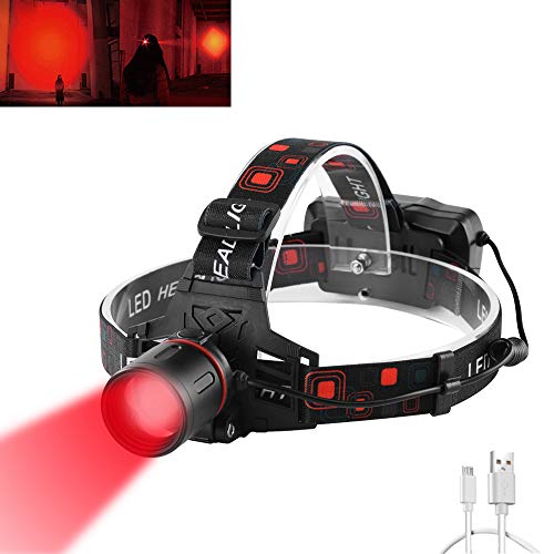 WESLITE Stirnlampe Rotlicht LED Wiederaufladbar, 1000 Lumens Rot Licht Stirnlampen USB Stirnlampe Rotlicht für Jagd Rotes Licht Kopflampe Stirnlampe 3 Modi für Astronomie, Nachtsicht(Rot LED) von WESLITE