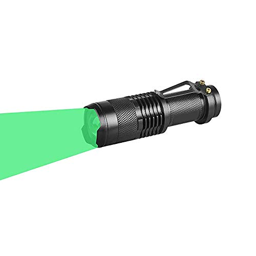 Taschenlampe Grünes Licht, WESLITE Jagd Taschenlampe Grün 1 Modus Klein Grüne Taschenlampe LED Zoombar Taschenlampe Grünem Licht mit Clip für Nachtsicht, Jagd, Angeln(Batterie Nicht Enthalten) von WESLITE