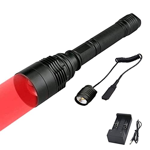 Taschenlampe Rotlicht für Jagd, WESLITE Taktische Taschenlampen Rot LED Wiederaufladbaren Jagd Taschenlampe Rote mit Druckschalter Zoomfähig für Nachtsicht Batterien Ladegerät Enthalten von WESLITE