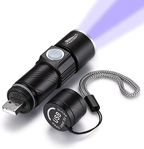 UV Taschenlampe USB Aufladbare, WESLITE UV Taschenlampe Schwarzlicht mit 395nm UV Licht Mini Taschenlampe Ultraviolettes Licht Lampe Zoombare Urin Detektor für Haustier Bernstein (Eingebauter Akku) von WESLITE