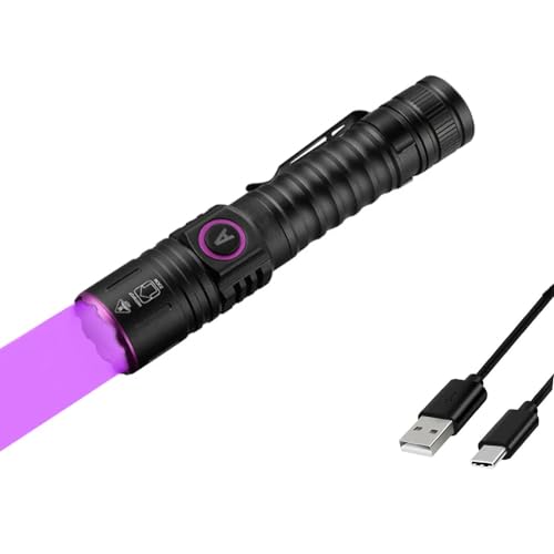 WESLITE UV Taschenlampe 365nm, Taschenlampe Schwarzlicht 365nm 5W UV LED Taschenlampe USB Aufladbar Schwarzlicht Taschenlampe für Bernstein, UV Resinen, Angeln, Mineralien(Akku Enthalten) von WESLITE