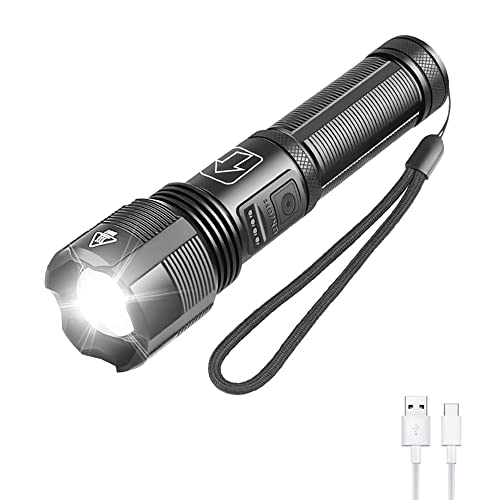 WESLITE XHP70.2 LED Taschenlampe Aufladbar, Taktische Taschenlampen LED Extrem Hell 6000 Lumen Leistungsstarke USB Taschenlampe Zoombar mit 5 Modi und Stromanzeige für Camping Angeln von WESLITE