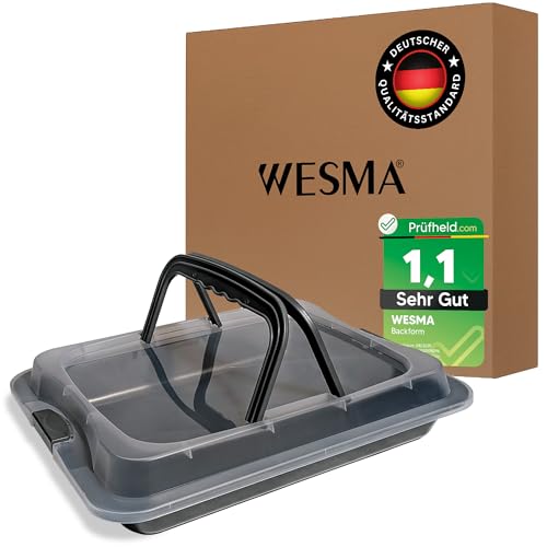WESMA® Backblech mit Deckel 40 x 33 x 8 cm | Premium rechteckige Backform mit Transporthaube für Blechkuchen & Kuchentransport | Kuchen Transportbox, Kuchentransportbox, Kuchenbox, Kuchenbehälter von WESMA