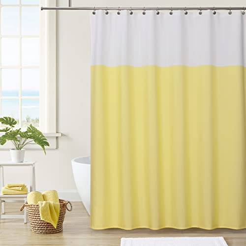 WEST LAKE Gelber wasserabweisender Stoff-Duschvorhang, gelb und gebrochenes Weiß, Farbblock-Badezimmer-Vorhang für Hotel, Badezimmer, 183 cm lang, Ösenoberseite, 177,8 x 182,9 cm von WEST LAKE
