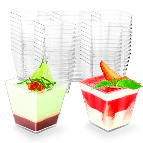 WEST STORY 50 Stück Mini Desserttasse Dessertbecher, 8oz/240ml Quadratische Transparente Dessertschalen, Serviergläser Dessert Wiederverwendbare Set für Hochzeiten, Geburtstage, Party von WEST STORY