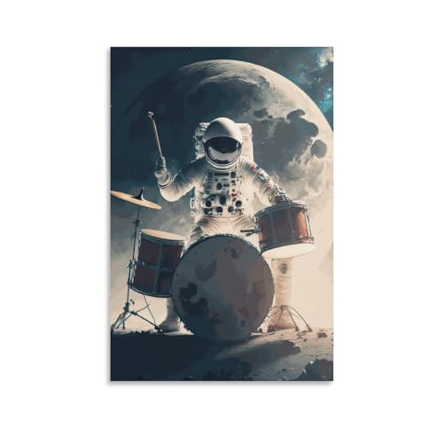 Astronaut spielt Schlagzeug, Wandkunst, Leinwanddruck, Gemälde, Wanddekoration, Set mit Ornamenten für Wände, Schlafzimmer, Wohnzimmer, 40 x 60 cm von WESTCH