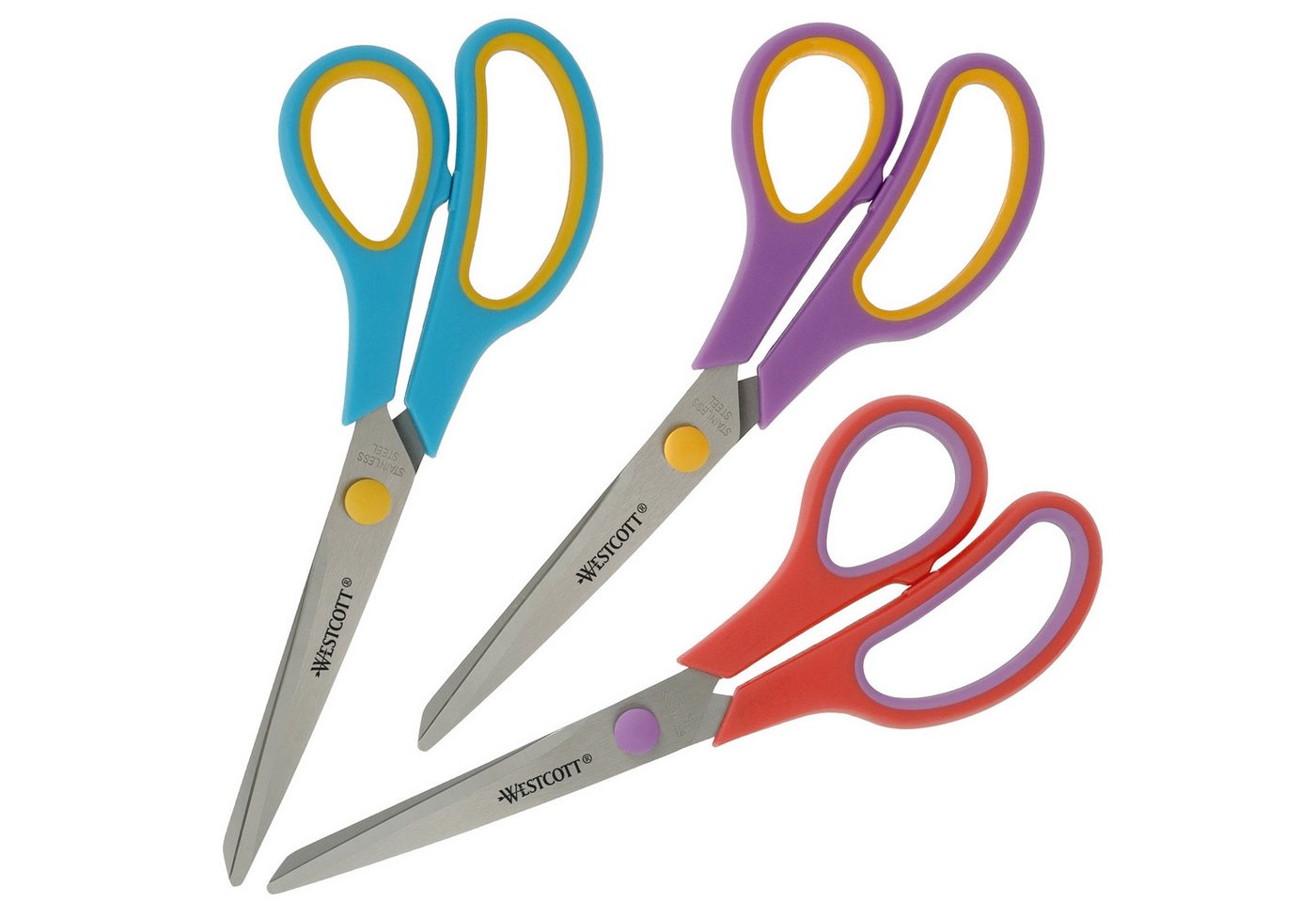 WESTCOTT Scheren-Set Easy Grip Scheren 3 Stück, Universalscheren 20,1cm mit Komfort-Griff, (Vorteilspack, 3-tlg), Extrascharfe & langlebige Edelstahlklinge von WESTCOTT