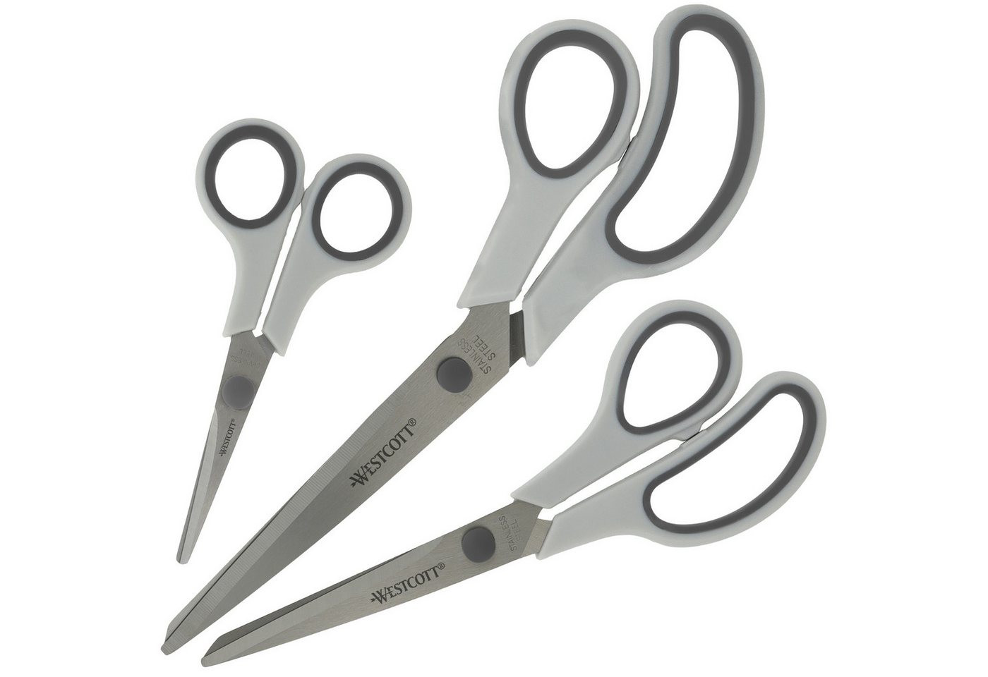 WESTCOTT Scheren-Set Easy Grip Scheren 3 Stück Grau, Universalscheren mit Komfort-Griff, (Vorteilspack, 3-tlg), Extrascharfe & langlebige Edelstahlklinge von WESTCOTT