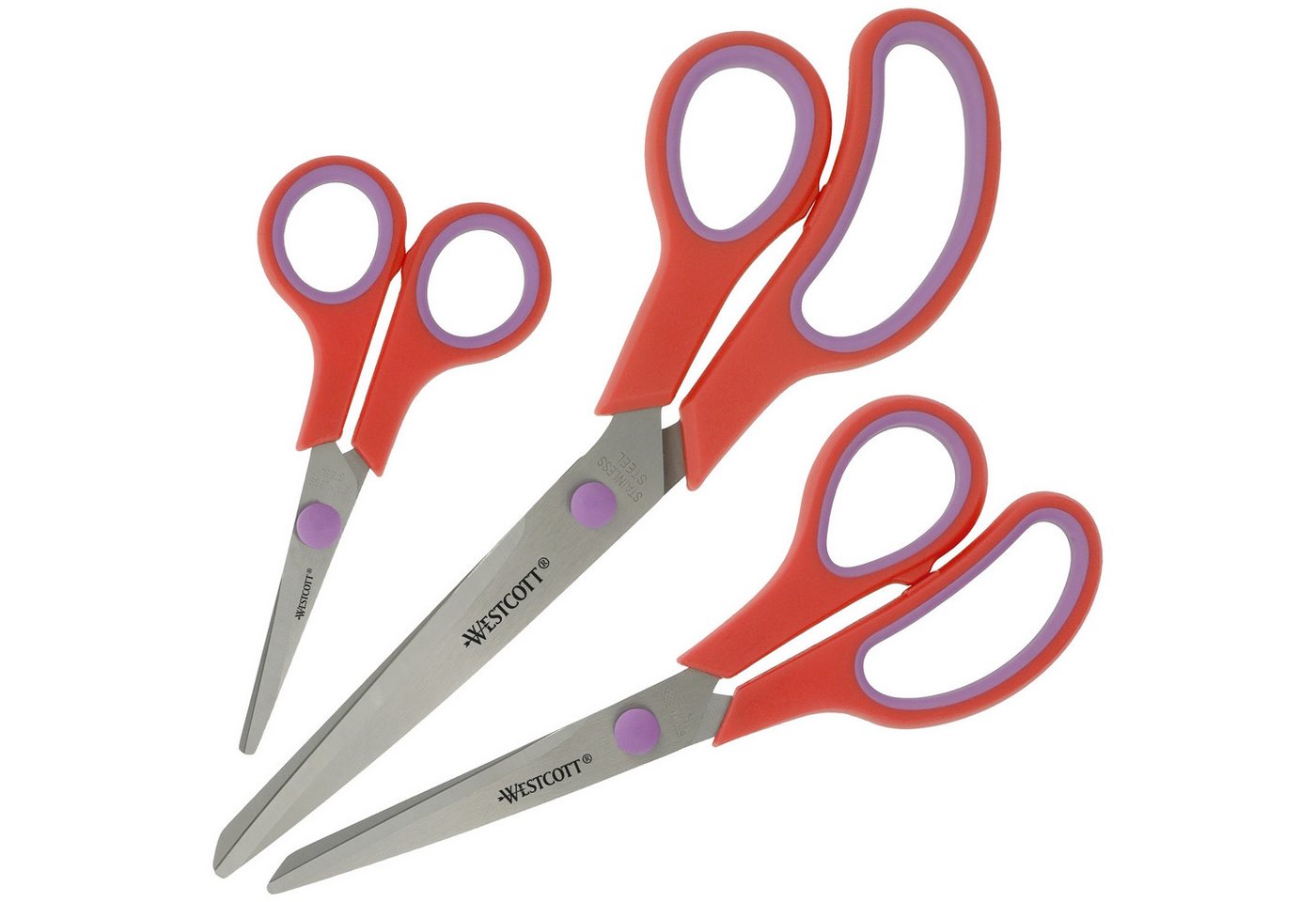 WESTCOTT Scheren-Set Easy Grip Scheren 3 Stück Rot, Universalscheren mit Komfort-Griff, (Vorteilspack, 3-tlg), Extrascharfe & langlebige Edelstahlklinge von WESTCOTT