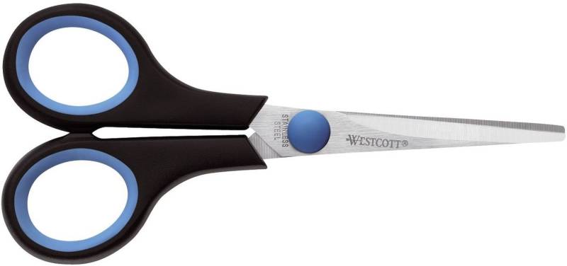 WESTCOTT Universalschere 00 Schere Easy Grip Linkshand rostfrei gerade symmetrisch blau/schwarz von WESTCOTT