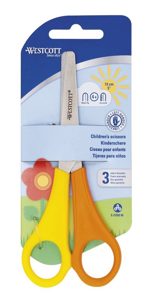 WESTCOTT Universalschere 00 Schere Kids Linkshänder Kunststoffgriff in gelb/orange rund 13 cm von WESTCOTT