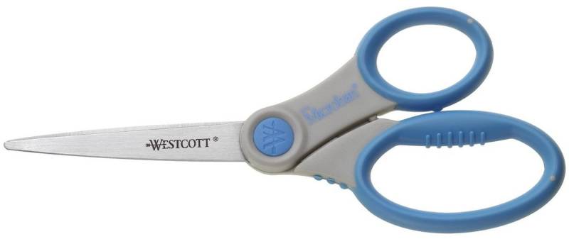 WESTCOTT Universalschere 00 Schere Microban® Softgrip, rostfrei, asymmetrisch, grau/blau, 18 cm von WESTCOTT
