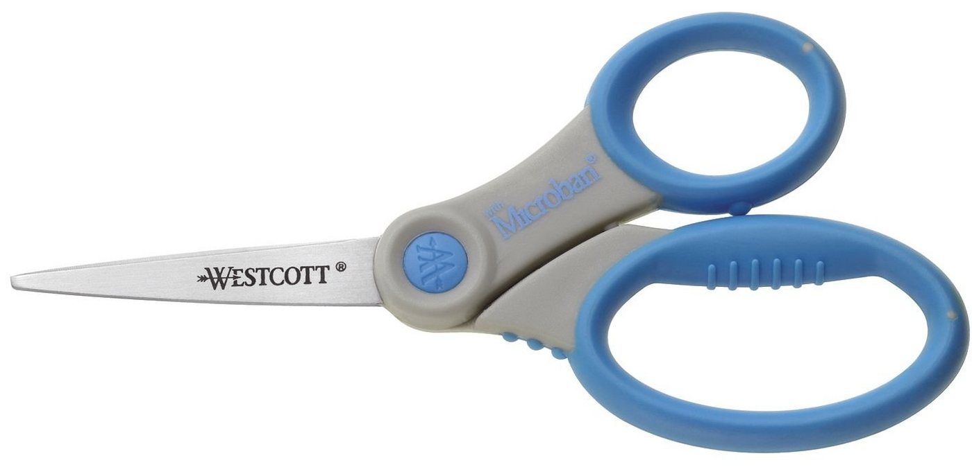WESTCOTT Universalschere 00 Schere Microban® Softgrip rostfrei asymmetrisch grau/blau 155 cm von WESTCOTT