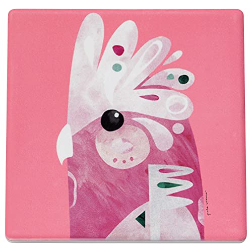Bunte farbenfrohe Untersetzer mit Kork, Designer Pete Cromer, Tier-Motiv, als Keramik-Untersetzer für Kaffe & Tee Tassen, Gläser oder Heißgetränke, 9,5 cm lang (Galah (rosa-weiß)) von WESTCRAFT