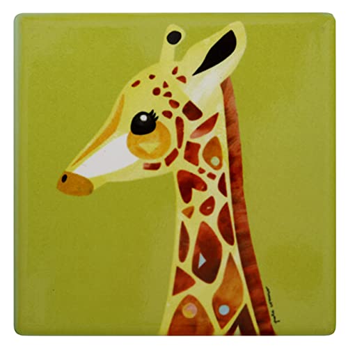Bunte farbenfrohe Untersetzer mit Kork, Designer Pete Cromer, Tier-Motiv, als Keramik-Untersetzer für Kaffe & Tee Tassen, Gläser oder Heißgetränke, 9,5 cm lang (Giraffe (Gelb)) von WESTCRAFT