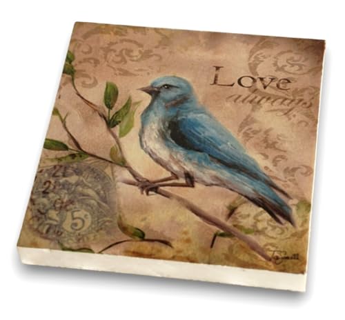 ECHTE MAMOR Untersetzer | handgefertigt | - 350 Gramm schwer - 10cm - Tisch Ablage für Tassen, Glas, Getränke oder Vasen | Deko für Esstisch, Kommode | Blauer Vogel Love Allways (407) von WESTCRAFT