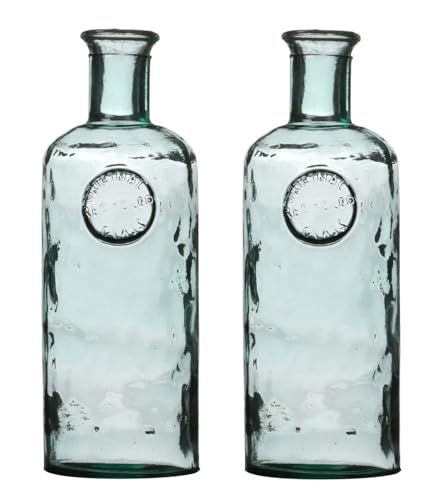 Massive Flaschenvase (Dickes Glas) Malea aus recyceltem Glas 2,3L | Bottle Vase für Blumen-Arrangements, Tischdekoration, Deko - Blumen Vase aus mehrschichtigem Quarzglas (Transparent/Grün 2er-Set) von WESTCRAFT