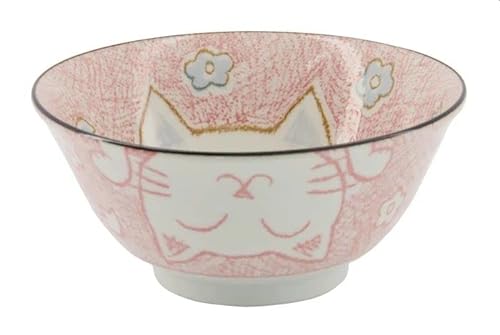 Tokio Japan Design Katzen Schalen Kawaii Cat Tayo Schüssel Black Green Blue & Pink | Nippon Porzellan Ramen Reis Nudel Suppen Dessert Bowl | süße Katzenschälchen (Floral Cat 15x7cm 500ml Pink) von WESTCRAFT