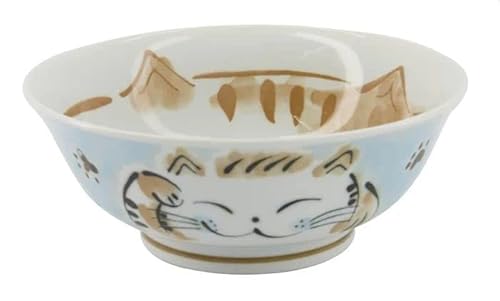 Tokio Japan Design Katzen Schalen Kawaii Cat Tayo Schüssel Black Green Blue & Pink | Nippon Porzellan Ramen Reis Nudel Suppen Dessert Bowl | süße Katzenschälchen (Fuku Cat Blue 20x8cm 1000ml) von WESTCRAFT