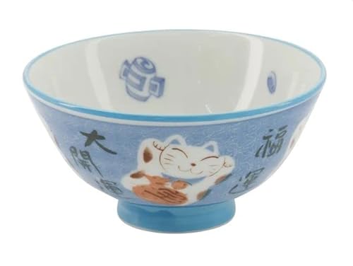 Tokio Japan Design Katzen Schalen Kawaii Cat Tayo Schüssel Black Green Blue & Pink | Nippon Porzellan Ramen Reis Nudel Suppen Dessert Bowl | süße Katzenschälchen (Funny Cat 11x6cm 300ml Blue) von WESTCRAFT
